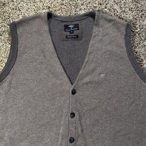 Fynch-Hatton Men’s L Gray Merino Cotton Blend Button-Up Vest